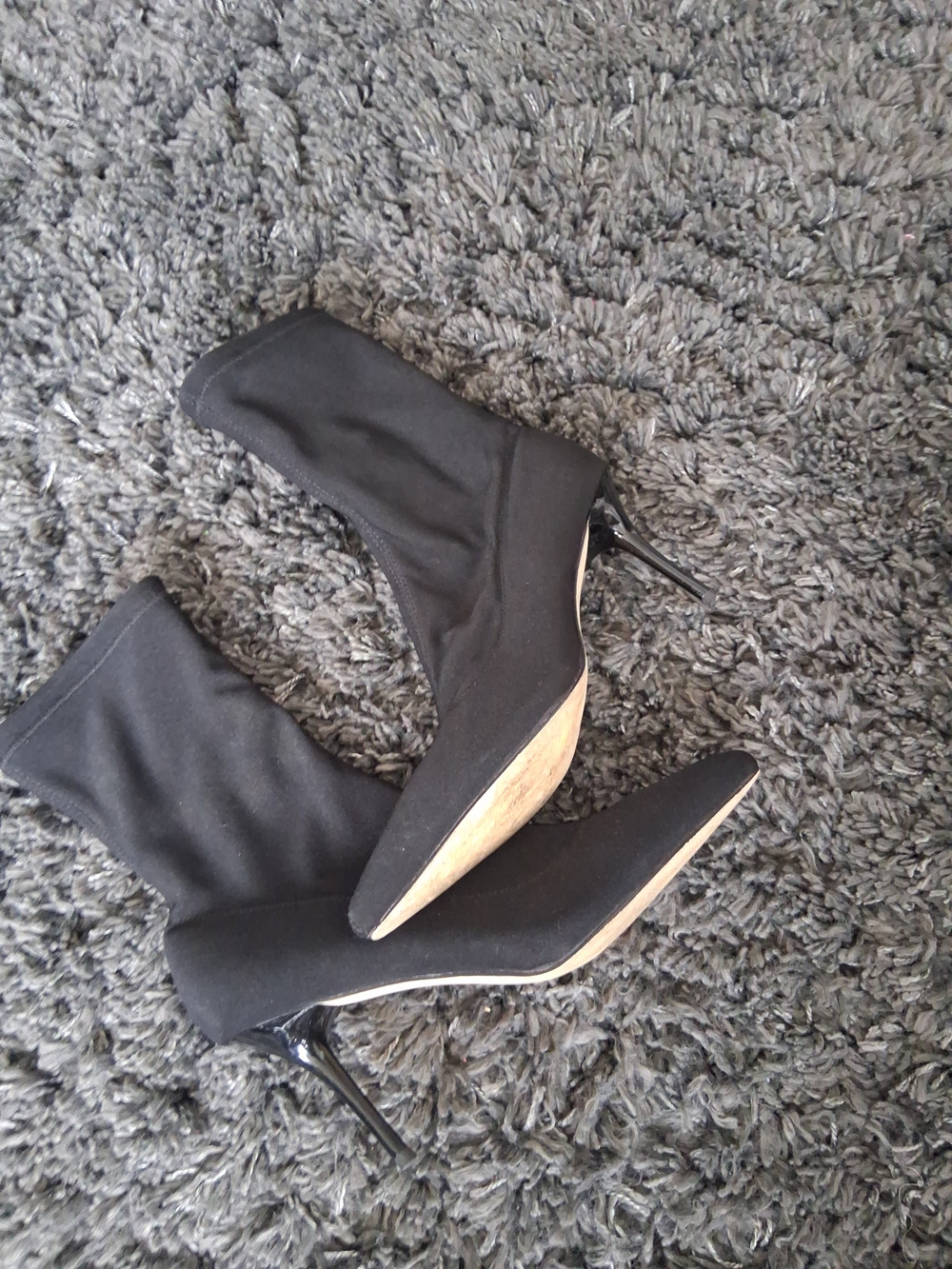Vivianly Black Stretch Sock Stiletto Booties